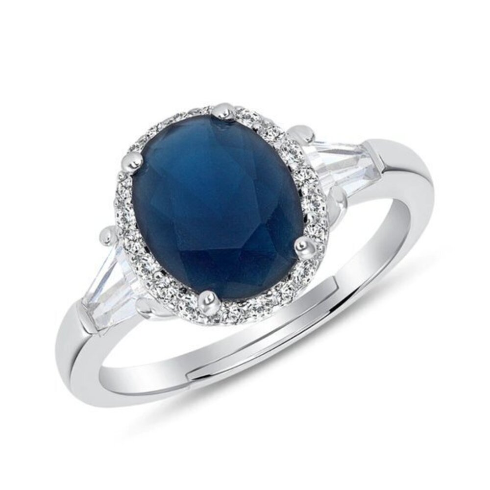 14k White gold plated 3ct Blue CZ Engagement Ring 6 7 8 9 10 11